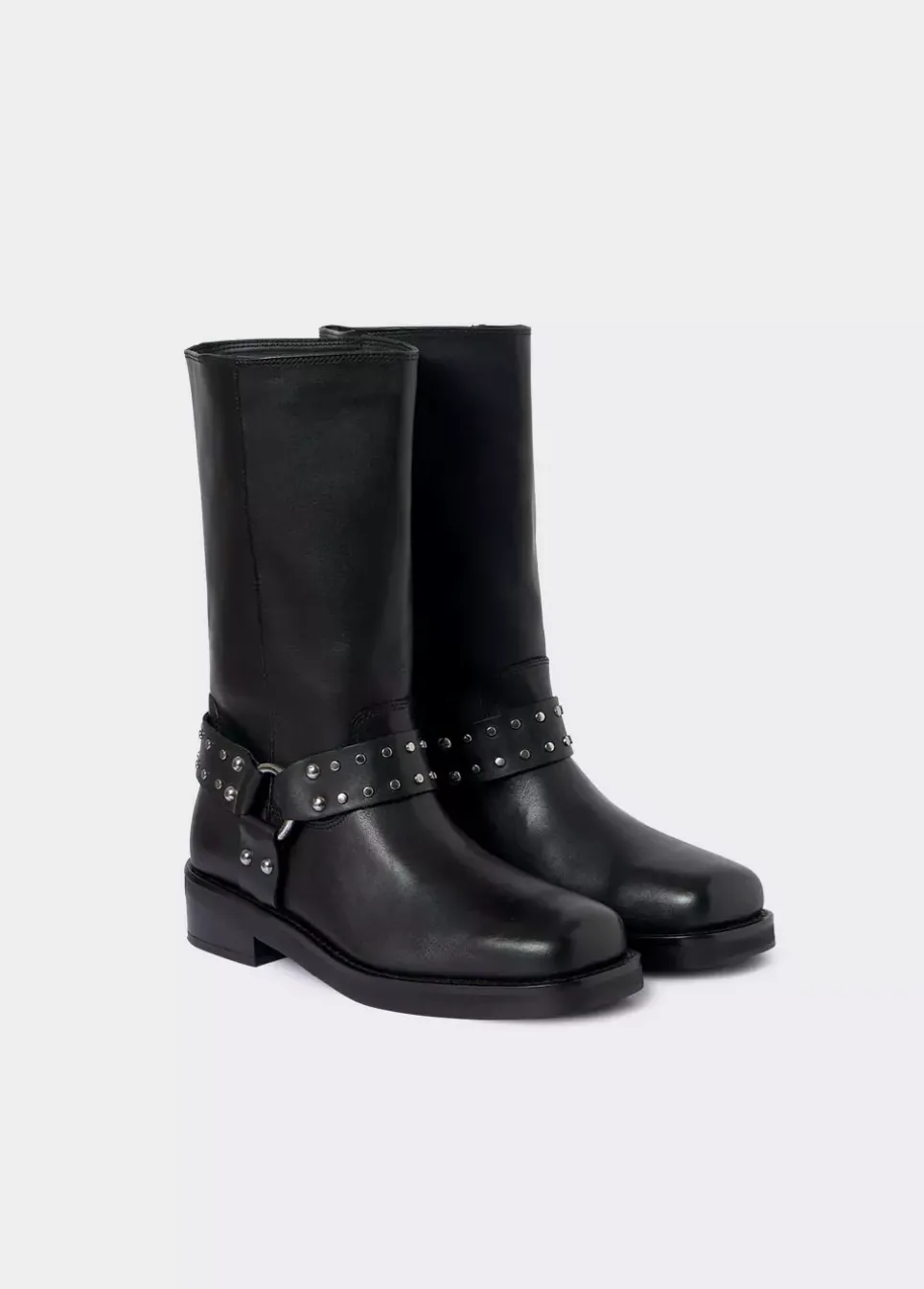 Bota Biker Tachas Punta Cuadrada Piel