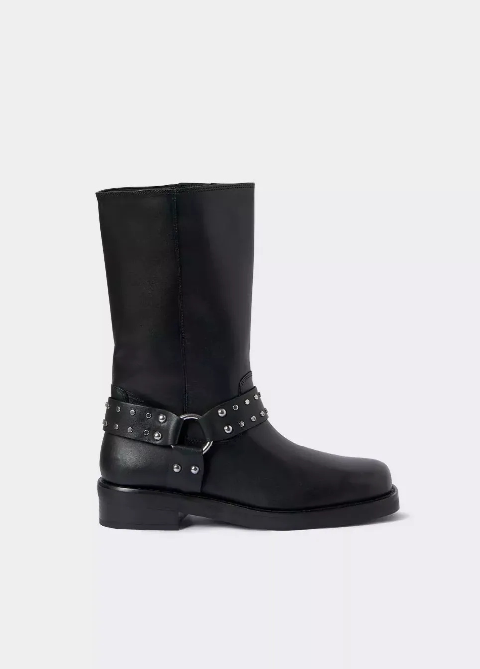 Bota Biker Tachas Punta Cuadrada Piel