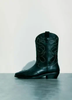 Bota Cowboy Pespuntes Contraste Piel