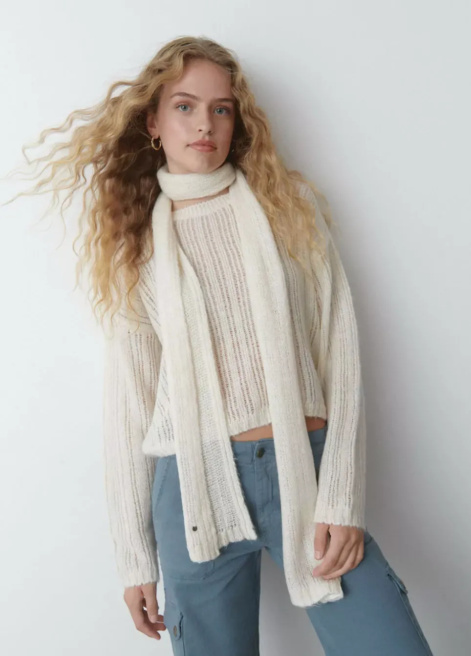 Bufanda Punto Calado Cruda