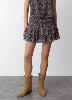 Falda Estampado Indio Volantes Lurex