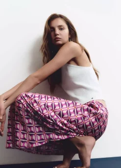 Falda Midi Estampada Satinada