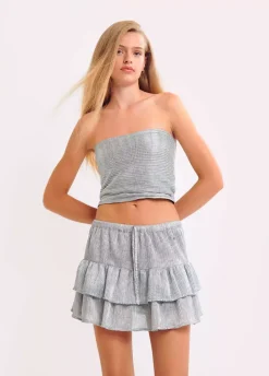 Falda Volantes Tejido Plateado