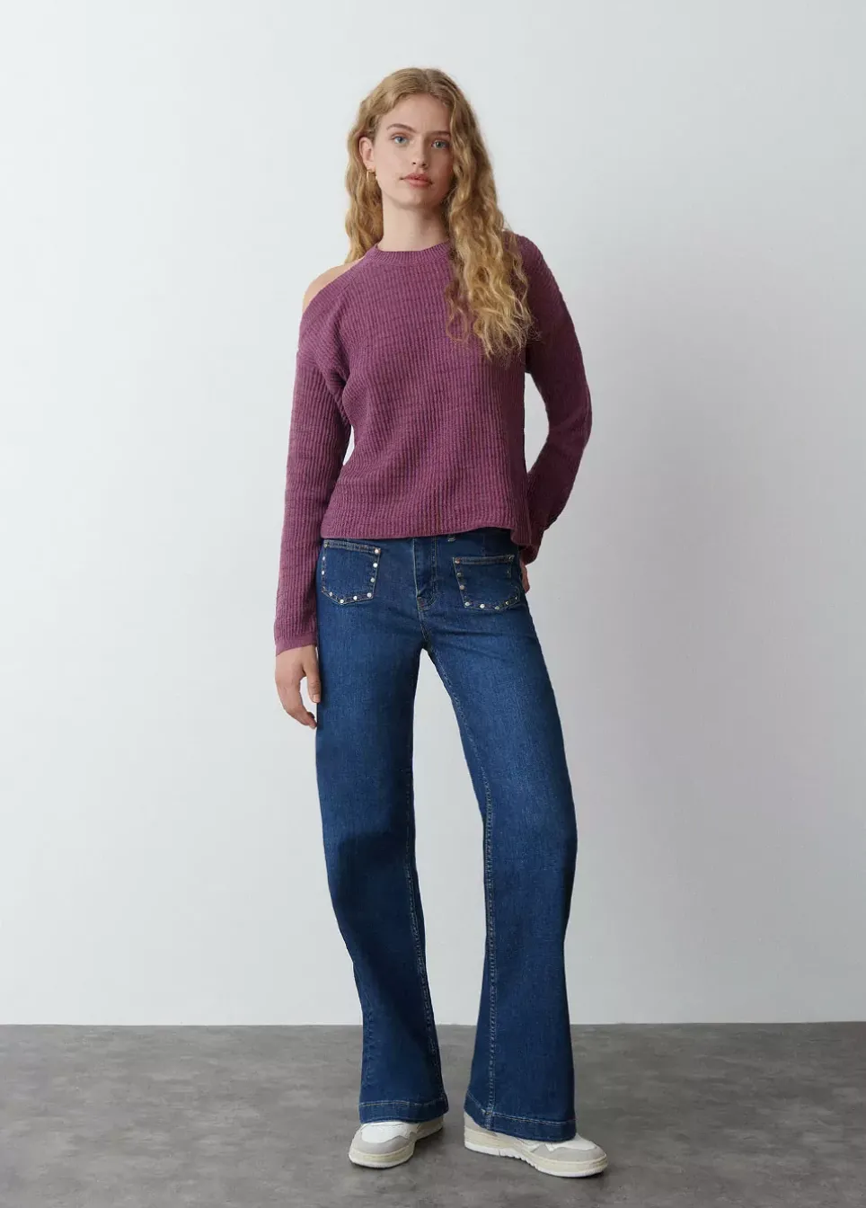 Jersey Cut Out Hilo Metalizado Berenjena