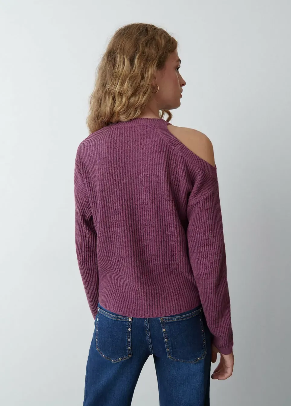 Jersey Cut Out Hilo Metalizado Berenjena