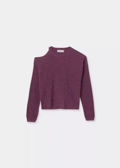 Jersey Cut Out Hilo Metalizado Berenjena