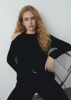 Jersey Cut Out Hilo Metalizado Negro