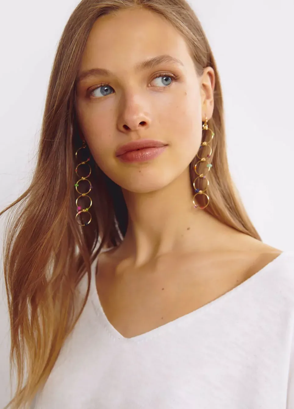 Pendientes Largo Cinco Aros Piedras