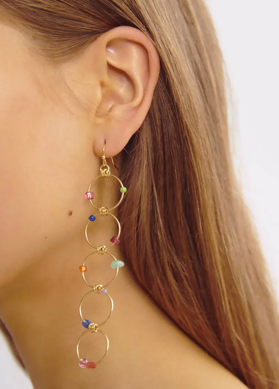 Pendientes Largo Cinco Aros Piedras