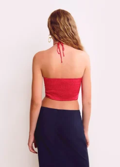 Top Drapeado Abalorios Satinado Liso