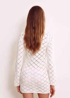 Vestido Crochet Corto Manga Larga