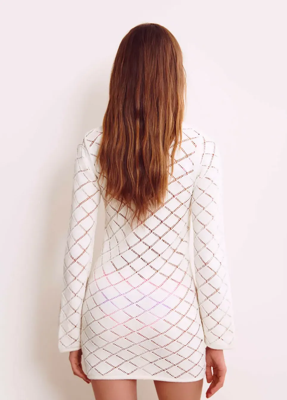 Vestido Crochet Corto Manga Larga